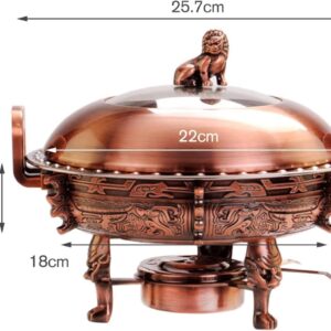 UZOURI Stainless Steel Chafing Dish, Round Chafer Buffet Warmers Set W/Food Pans, Stove Stand, Visible Pot Lid and Fuel Holder, for Kitchen Party(Color:Gold) (Gold)