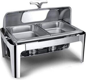 uzouri 9l stainless steel chafing dish set buffet silver catering warmer set, rectangle chafing dish set, for buffet catering kitchen party(size:single grid) (double grid)