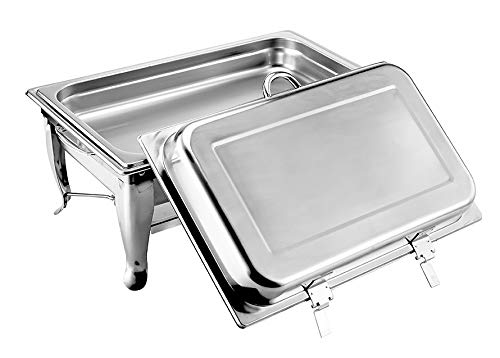 CHEFQ [2 Pack| 8Qt Deluxe Hinged Chafing Dish Foldable Frame Buffet Chafer Stainless Steel Food Warmer and 2 Aprons