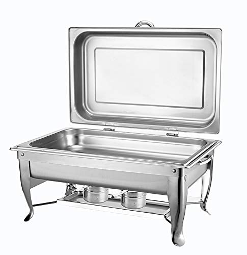 CHEFQ [2 Pack| 8Qt Deluxe Hinged Chafing Dish Foldable Frame Buffet Chafer Stainless Steel Food Warmer and 2 Aprons