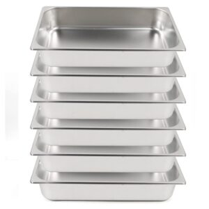 dyrabrest 6 pcs full size 2" deep stainless steel buffet catering pans for hotels, restaurant,steam table pans/hotel buffet pans kitchen,19.2''×13.3''×1.3''