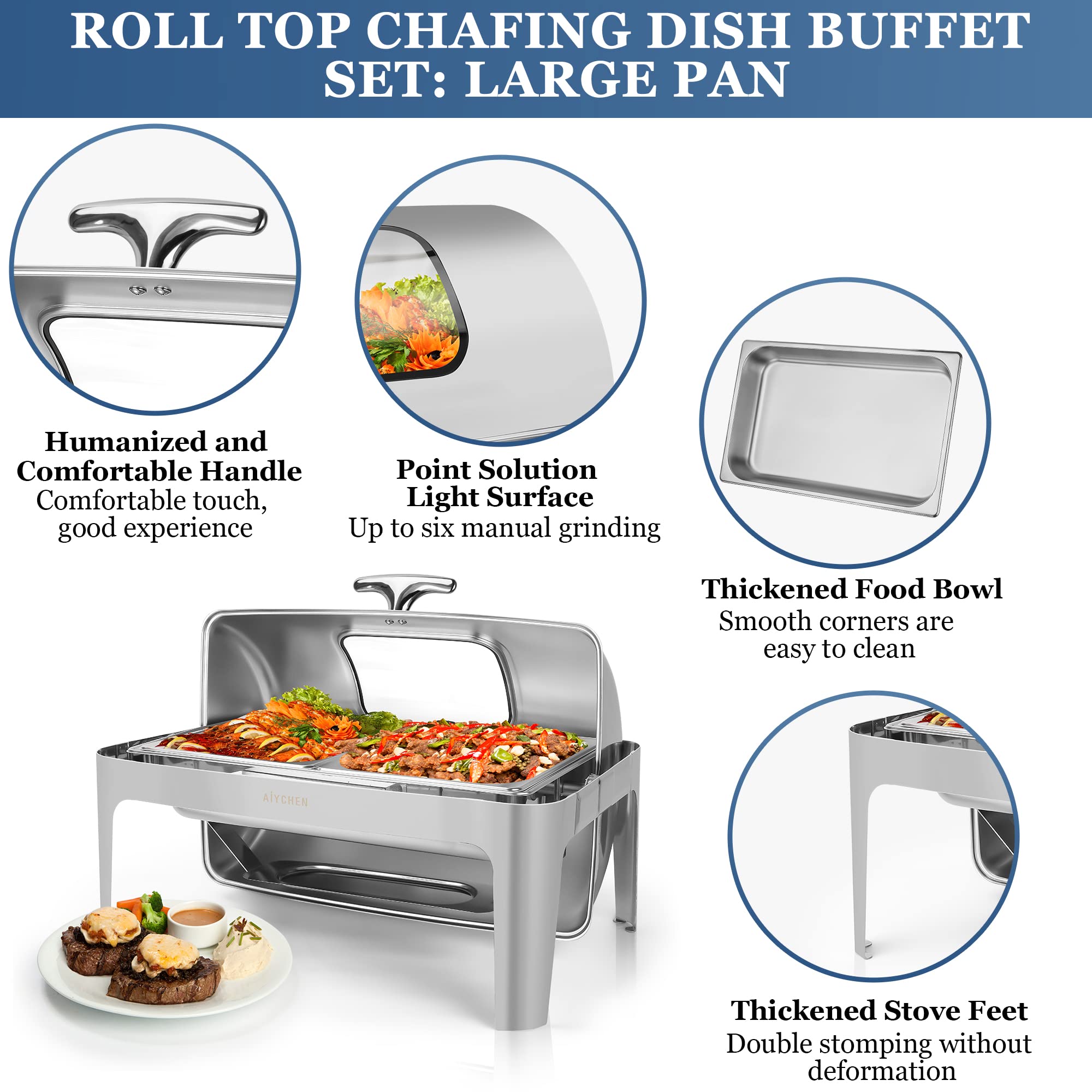 Chafing Dish Buffet Set 9 QT Chafers and Buffet Warmers Sets High Grade Stainless Steel Chafer Complete Set with Gas Container Visual Lid Spoon Temperature Control for Catering Supplies (2 Pan)