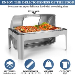 Chafing Dish Buffet Set 9 QT Chafers and Buffet Warmers Sets High Grade Stainless Steel Chafer Complete Set with Gas Container Visual Lid Spoon Temperature Control for Catering Supplies (2 Pan)