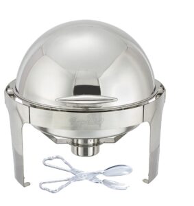 tiger chef chafing dish buffet set - 6 quart food warmer stainless steel - round roll top chafer - chafing dish set with serving tong and 2 chafing dish fuel gels