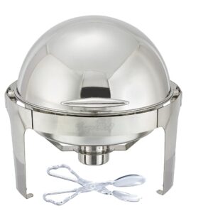 Tiger Chef Chafing Dish Buffet Set - 6 Quart Food Warmer Stainless Steel - Round Roll Top Chafer - Chafing Dish Set with Serving Tong and 2 Chafing Dish Fuel Gels