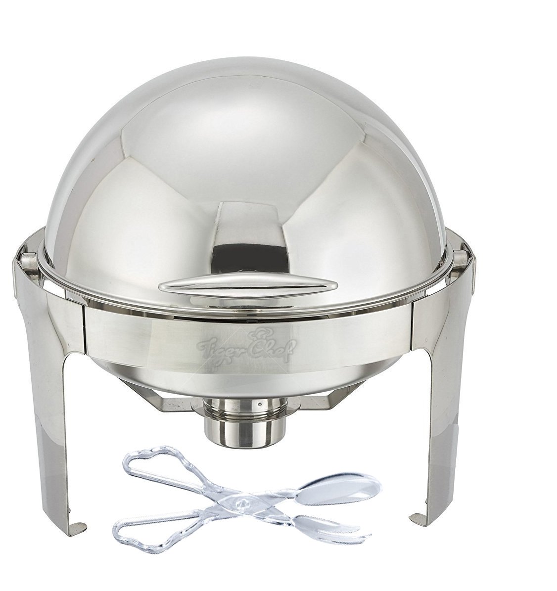 Tiger Chef Chafing Dish Buffet Set - 6 Quart Food Warmer Stainless Steel - Round Roll Top Chafer - Chafing Dish Set with Serving Tong and 2 Chafing Dish Fuel Gels