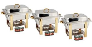 tigerchef tc-20550 half size chafing dish buffet warmer set, gold accented, includes 6 free chafing fuel gels, stainless steel, 4 quart