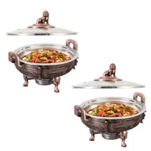 2/4 pack chafing dishes & food warmers, round chafer catering buffet server set with food pan and fuel holders, for kitchen party dining buffet (red bronze),2 pack