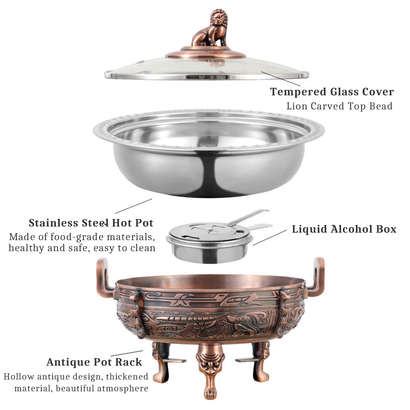 2/4 Pack Chafing Dishes & Food Warmers, Round Chafer Catering Buffet Server Set with Food Pan and Fuel Holders, for Kitchen Party Dining Buffet (Red Bronze),2 Pack