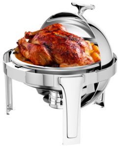 halamine roll top chafing dish buffet set, 6 quart round stainless steel chafer for catering, buffet servers and warmers for parties catering event wedding, banquet, events, graduation