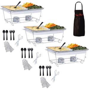 tiger chef chafing dish buffet set disposable - full size disposable wire chafer stand kit - chafing stands, fuel gel cans, aluminum pans, serving tong & utensils (40 piece)