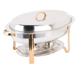 3 pack deluxe 6 qt gold stainless steel oval chafer chafing dish set full size