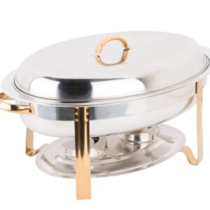 3 PACK Deluxe 6 Qt Gold Stainless Steel Oval Chafer Chafing Dish Set Full Size