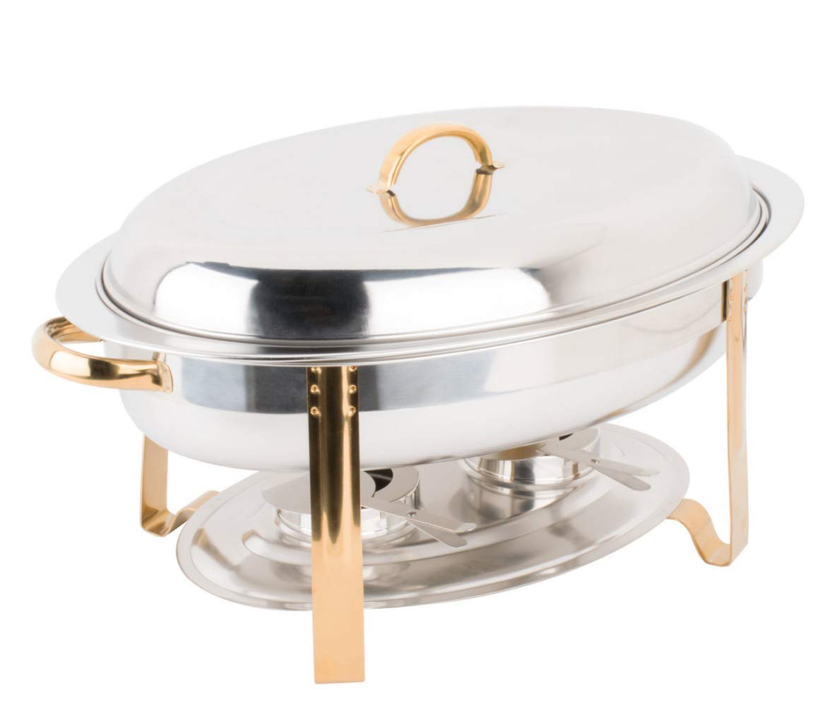 3 PACK Deluxe 6 Qt Gold Stainless Steel Oval Chafer Chafing Dish Set Full Size