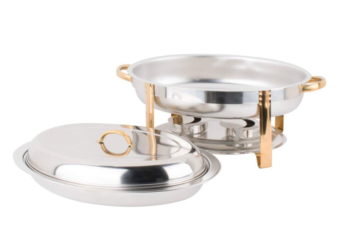 3 PACK Deluxe 6 Qt Gold Stainless Steel Oval Chafer Chafing Dish Set Full Size