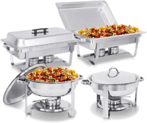 super deal stainless steel combo - 2 round chafing dish and 2 rectangular chafers with foldableframes
