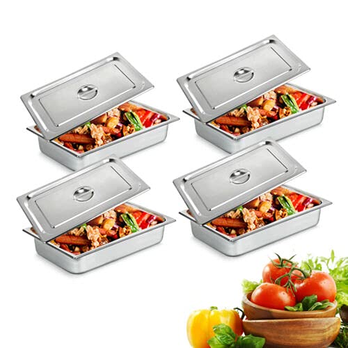 Full Size Stainless Steel Steam Table Pans w/Lids,Food Warmer Buffet Server,Suitable for Hotel,Restaurants and CateringQ