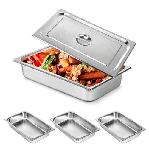 Full Size Stainless Steel Steam Table Pans w/Lids,Food Warmer Buffet Server,Suitable for Hotel,Restaurants and CateringQ