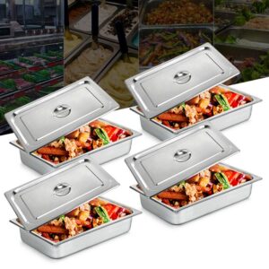 Full Size Stainless Steel Steam Table Pans w/Lids,Food Warmer Buffet Server,Suitable for Hotel,Restaurants and CateringQ