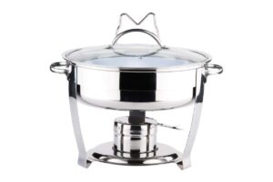 culinary edge stainless steel buffet chafer 4 quart round chafing dish set with tempered glass cover
