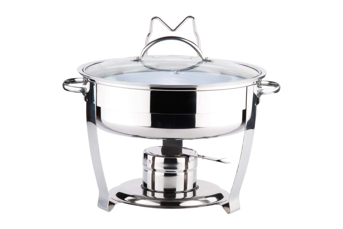 Culinary Edge Stainless Steel Buffet Chafer 4 Quart Round Chafing Dish Set with Tempered Glass Cover