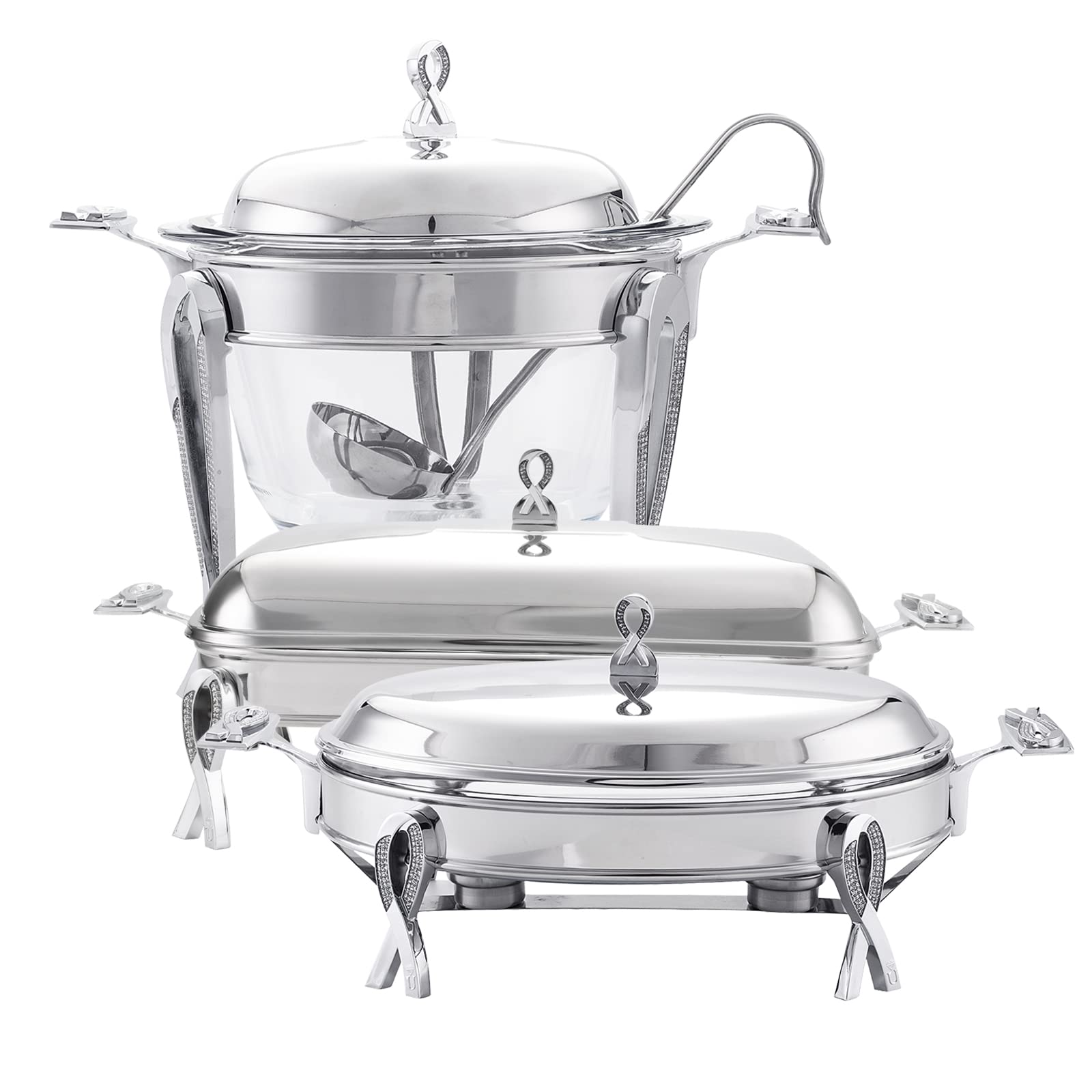 ORDINNER KIT Chafing Dish Buffet Set Stainless Steel Frame Chafing Dishes Glass Dish Server Food Warmer for Parties 4.1L