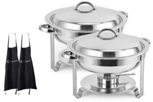 chefq [set of 2] round chafing dish buffet set stainless steel 4 quart capacity