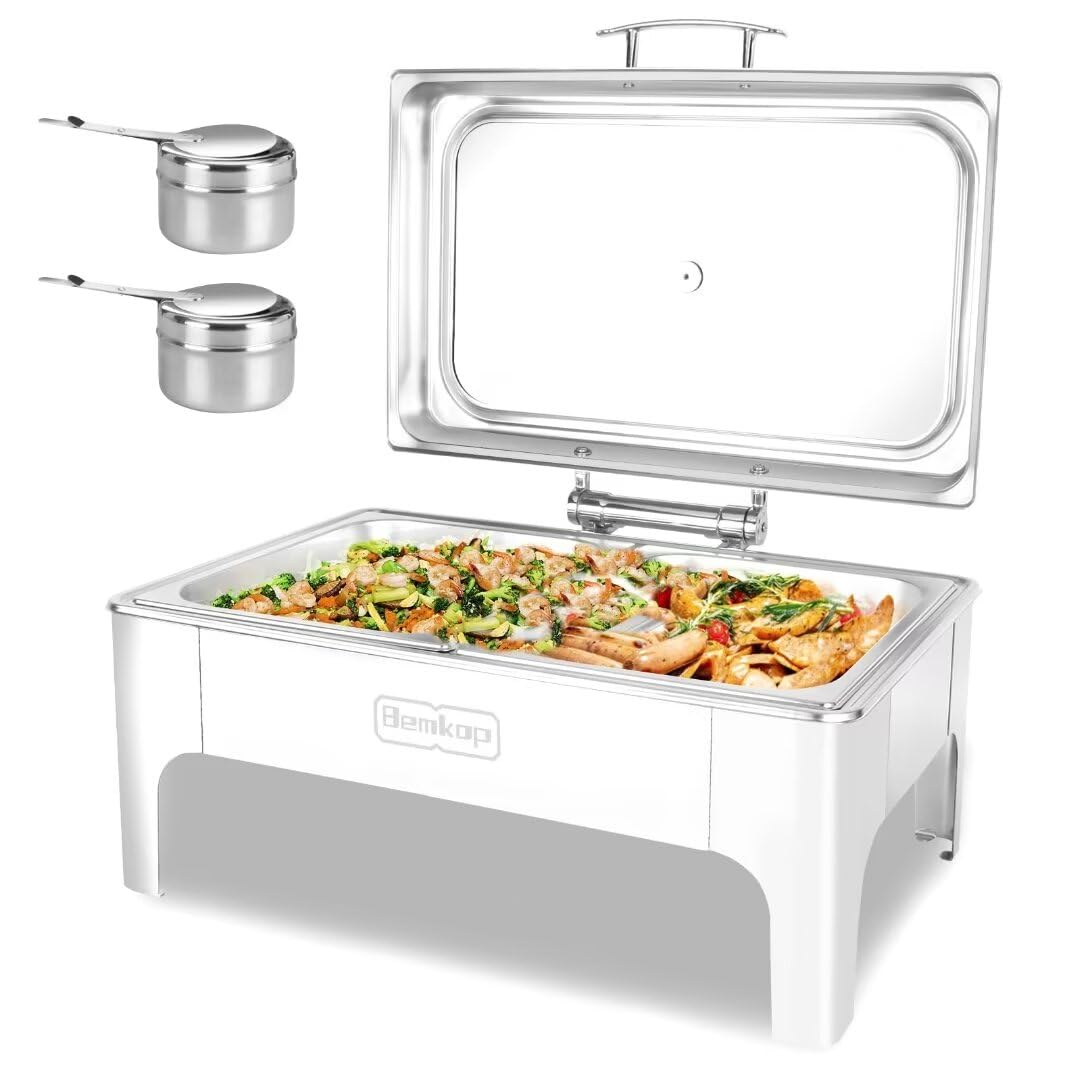 Chafing Dish Buffet Set,Rectangular Chafing Dish with Glass Top, Soft-Close Lid,Chafer for Catering Buffet Servers and Warmers