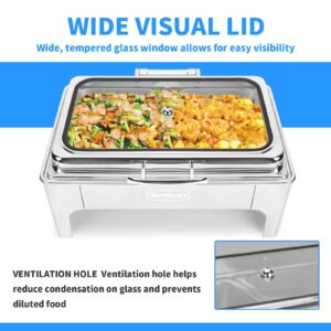 Chafing Dish Buffet Set,Rectangular Chafing Dish with Glass Top, Soft-Close Lid,Chafer for Catering Buffet Servers and Warmers