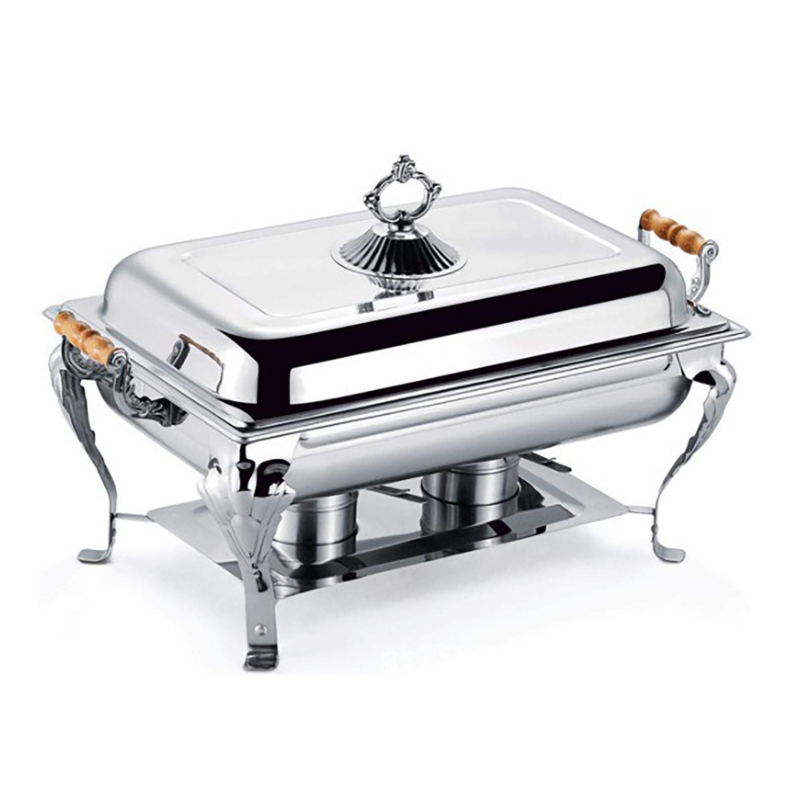 8 Quart Stainless Steel Chafing Dish Buffet Set, Retro Silver Rectangular Catering Chafer Warmer Set with Wooden Handle Fuel Holder, Stainless Steel Buffet Servers for Kitchen Party Banquet Dining