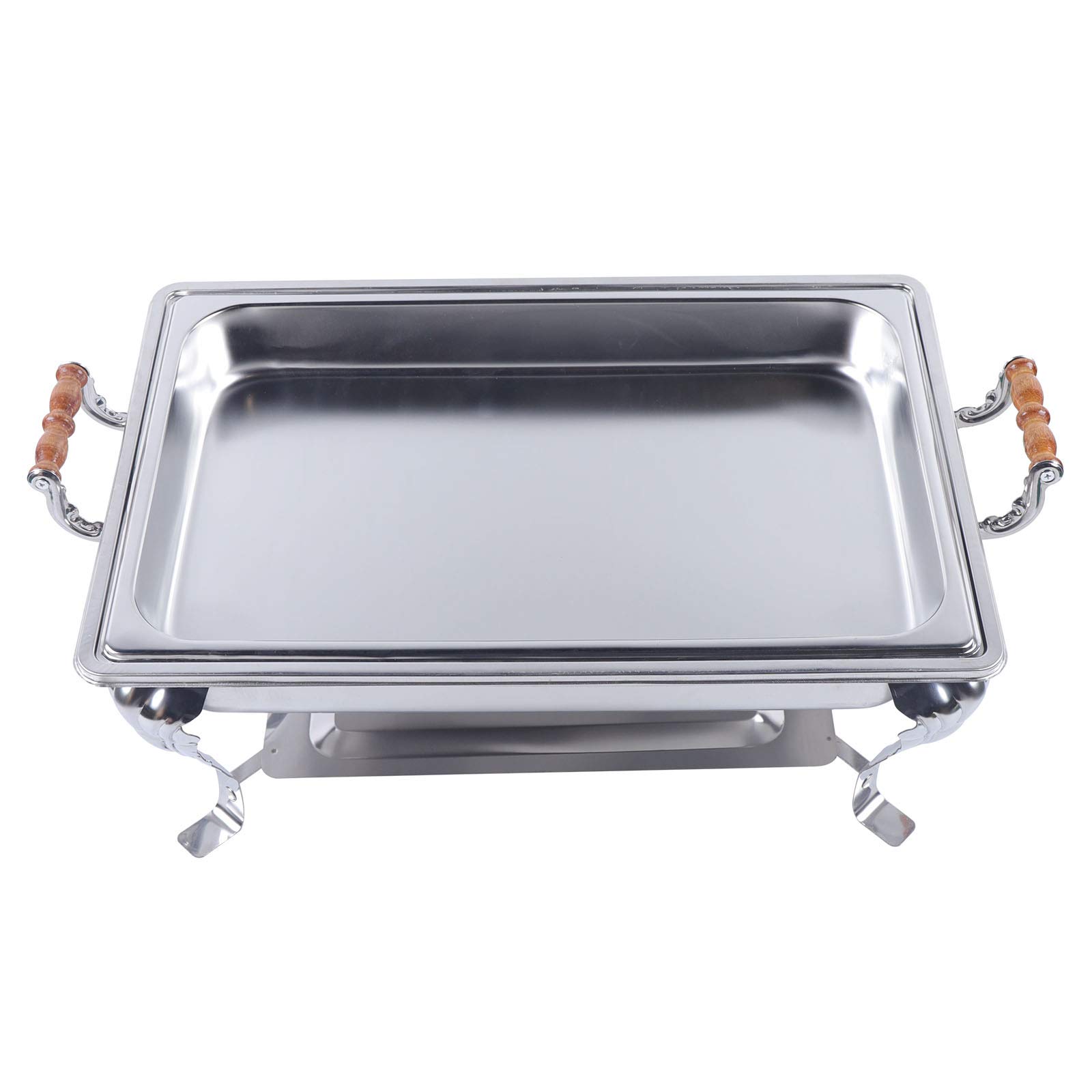 8 Quart Stainless Steel Chafing Dish Buffet Set, Retro Silver Rectangular Catering Chafer Warmer Set with Wooden Handle Fuel Holder, Stainless Steel Buffet Servers for Kitchen Party Banquet Dining