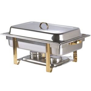 TrueCraftware 8 Qt. Full Size Stainless Steel Oblong Chafing Dish Gold Accent Complete Set- Chafers and Buffet Warmer Sets for Catering Event Party Holiday Buffet Weddings Catering