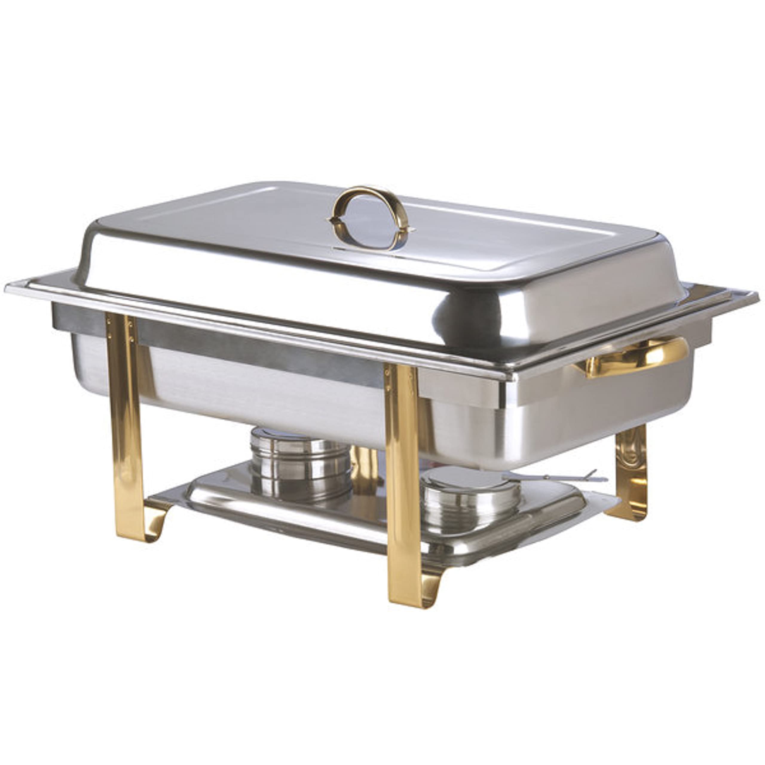 TrueCraftware 8 Qt. Full Size Stainless Steel Oblong Chafing Dish Gold Accent Complete Set- Chafers and Buffet Warmer Sets for Catering Event Party Holiday Buffet Weddings Catering