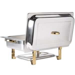 TrueCraftware 8 Qt. Full Size Stainless Steel Oblong Chafing Dish Gold Accent Complete Set- Chafers and Buffet Warmer Sets for Catering Event Party Holiday Buffet Weddings Catering