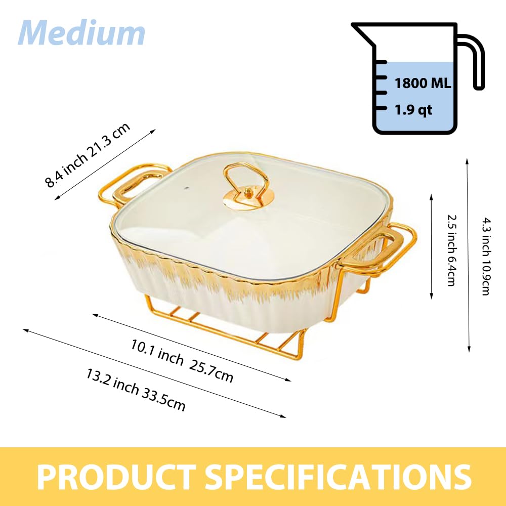 Durx-litecrete Role Warming Trays for Food, Ceramics Chafers, and Buffet Warmers Sets, Gold Plating Serving Dishes (Medium 1.9 quarts)