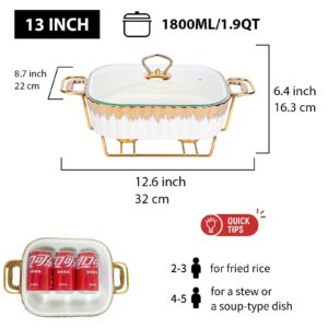 Durx-litecrete Role Warming Trays for Food, Ceramics Chafers, and Buffet Warmers Sets, Gold Plating Serving Dishes (Medium 1.9 quarts)