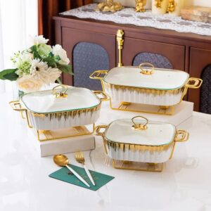 Durx-litecrete Role Warming Trays for Food, Ceramics Chafers, and Buffet Warmers Sets, Gold Plating Serving Dishes (Medium 1.9 quarts)