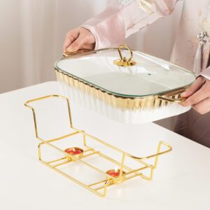 Durx-litecrete Role Warming Trays for Food, Ceramics Chafers, and Buffet Warmers Sets, Gold Plating Serving Dishes (Medium 1.9 quarts)