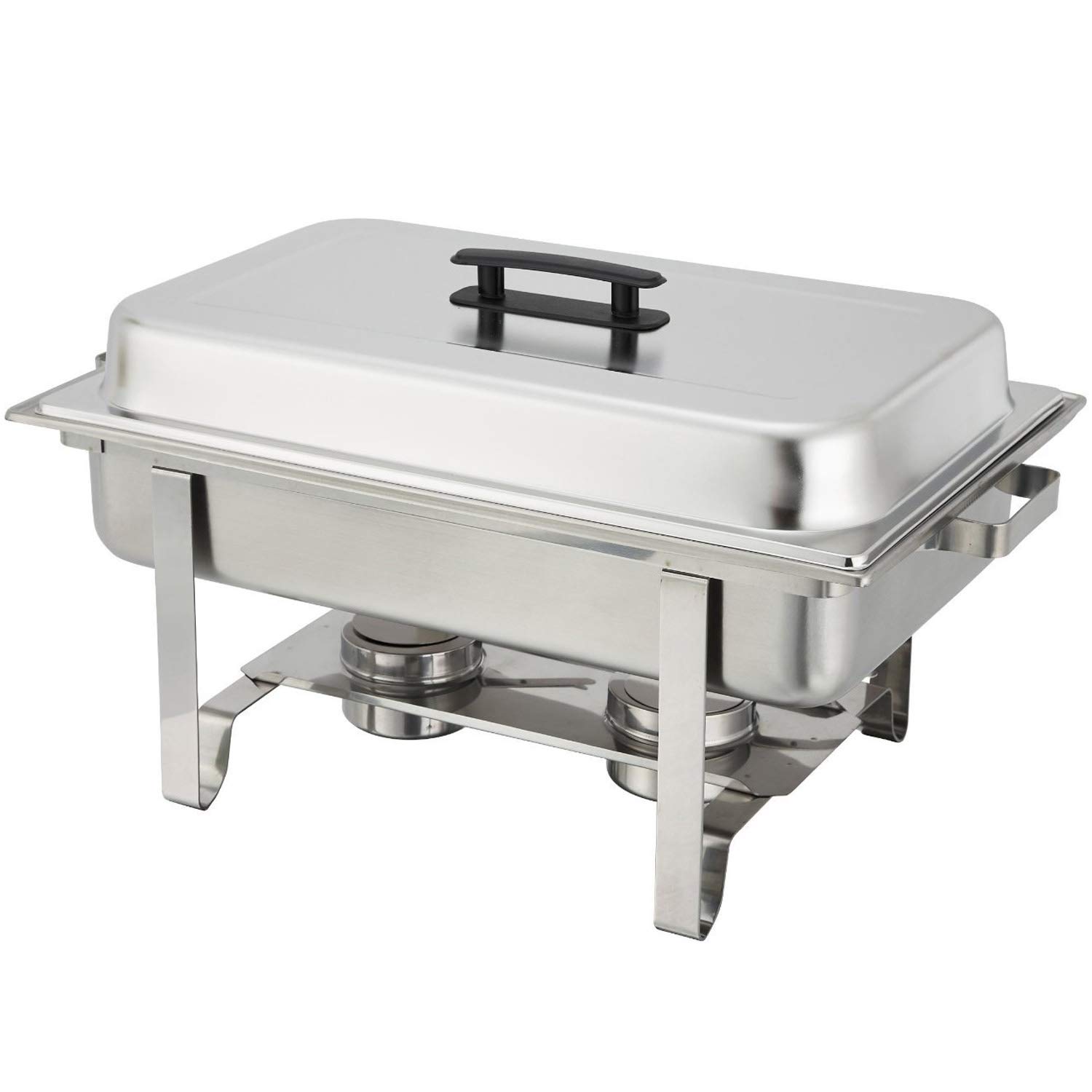 TigerChef 8 Quart Full Size Stainless Steel Chafer with Folding Frame and Cool-Touch Plastic on top - Includes 2 Free Chafing Gels and Slotted Serving Spoon (1, 8 Quart Chafer)