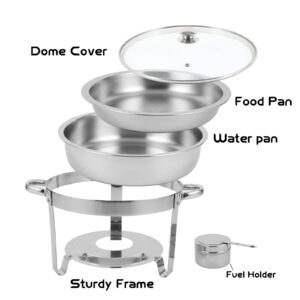 Restlrious Chafing Dish Buffet Set 2 Pack Round Stainless Steel Chafers and Buffet Warmers Sets Glass Lid, 5 QT Full Size Set w/Water Pan, Food Pan, Fuel Holder for Catering Event