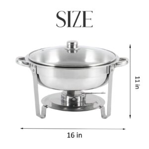 Restlrious Chafing Dish Buffet Set 2 Pack Round Stainless Steel Chafers and Buffet Warmers Sets Glass Lid, 5 QT Full Size Set w/Water Pan, Food Pan, Fuel Holder for Catering Event