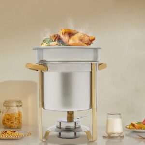 7.4 Qt Soup Chafing Dish With Water Pan Stainless Steel Round Soup Chafer Station with Glass Viewing Lid and Holder Soup and Buffet Warmer Set, Gold&Silver