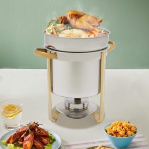 7.4 Qt Soup Chafing Dish With Water Pan Stainless Steel Round Soup Chafer Station with Glass Viewing Lid and Holder Soup and Buffet Warmer Set, Gold&Silver