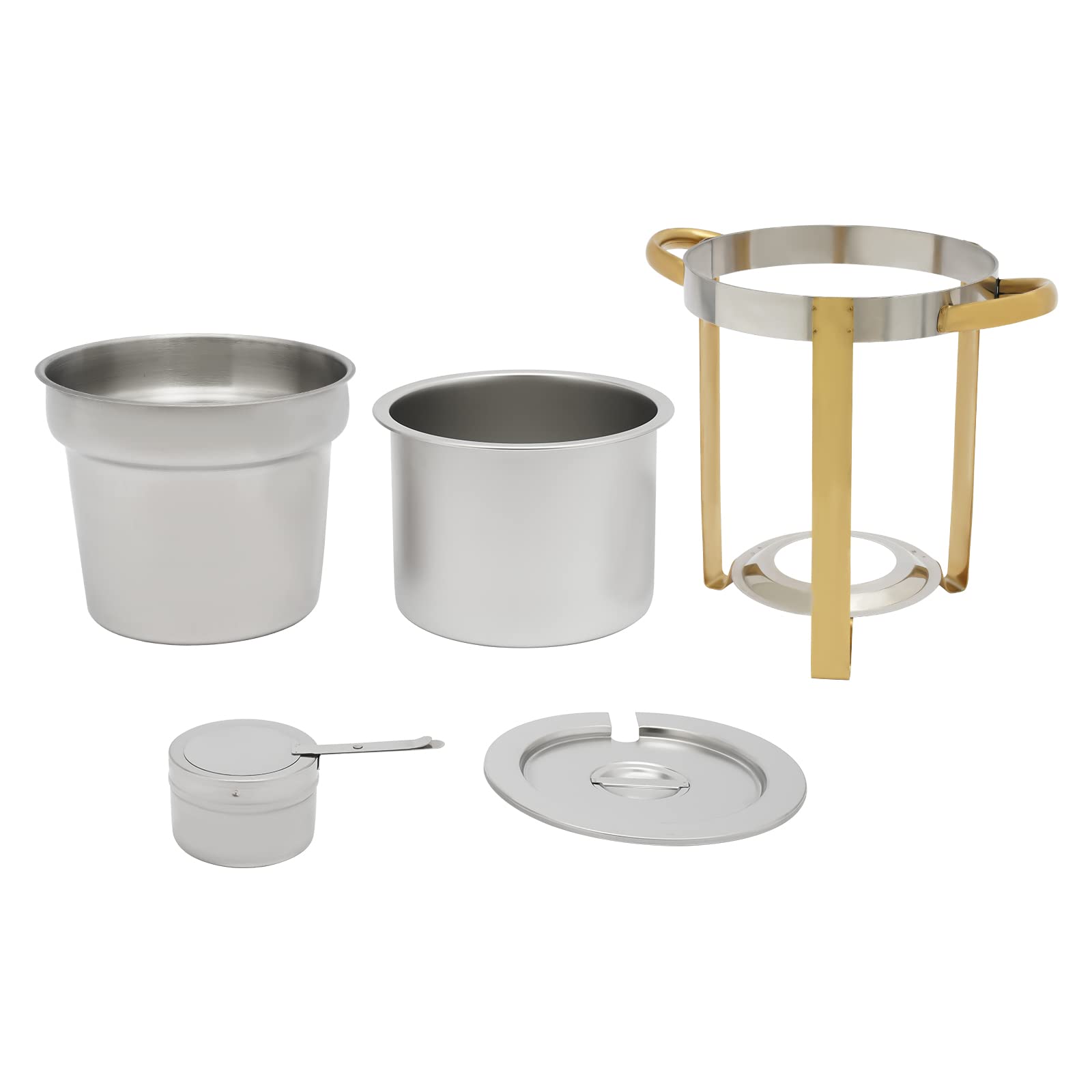 7.4 Qt Soup Chafing Dish With Water Pan Stainless Steel Round Soup Chafer Station with Glass Viewing Lid and Holder Soup and Buffet Warmer Set, Gold&Silver