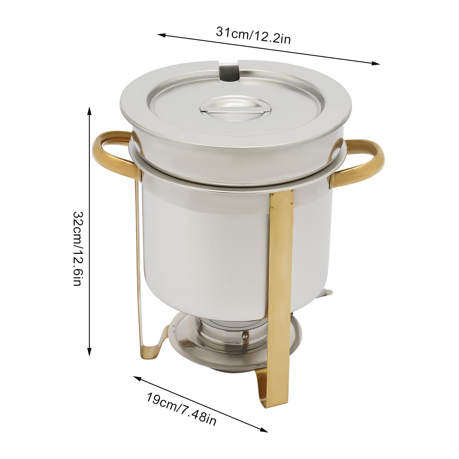 7.4 Qt Soup Chafing Dish With Water Pan Stainless Steel Round Soup Chafer Station with Glass Viewing Lid and Holder Soup and Buffet Warmer Set, Gold&Silver