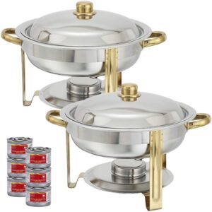 round chafing dish buffet set with fuel water pans + food pans (4 qt) + frames + lids + fuel holders + 6 fuel cans, 2 full warmer