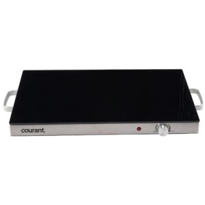 courant portable electric warming tray with adjustable temperature control, ceramic-glass top 24" x 15" keeps food hot for buffets, restaurants, parties, dinner, countertop or tabletop stainless steel