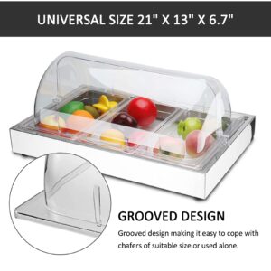 AIZYR Full Size Crystal-Clear Chafing Dish Cover, Roll Top Chafer Plastic Bakery Pan Display Cover Dustproof Lid (6 Pack) 21" x 13" x 6.7"