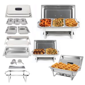 Restlrious Chafing Dish Buffet Set 8 QT Stainless Steel Foldable Rectangular Chafers and Buffet Warmer Sets w/Full & Half & Third Size Food Pan, Water Pan, Fuel Holder for Event Catering, 5-Pack