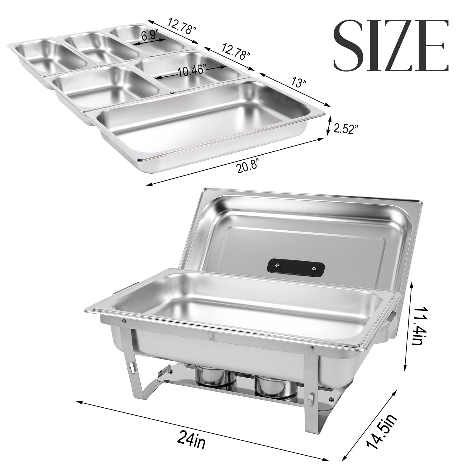 Restlrious Chafing Dish Buffet Set 8 QT Stainless Steel Foldable Rectangular Chafers and Buffet Warmer Sets w/Full & Half & Third Size Food Pan, Water Pan, Fuel Holder for Event Catering, 5-Pack